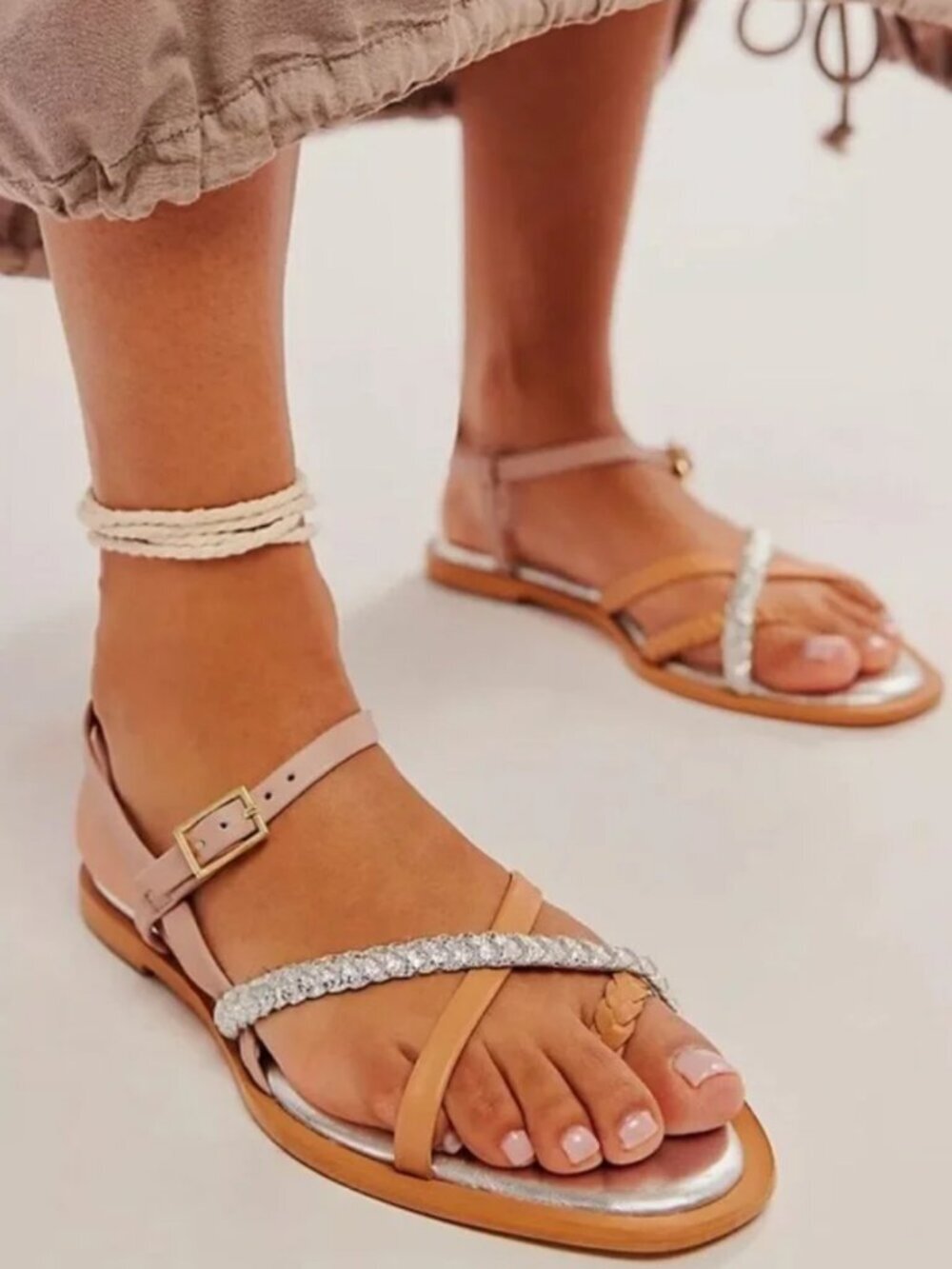 NWOT Free People Sunny Days Sandals in Metallic